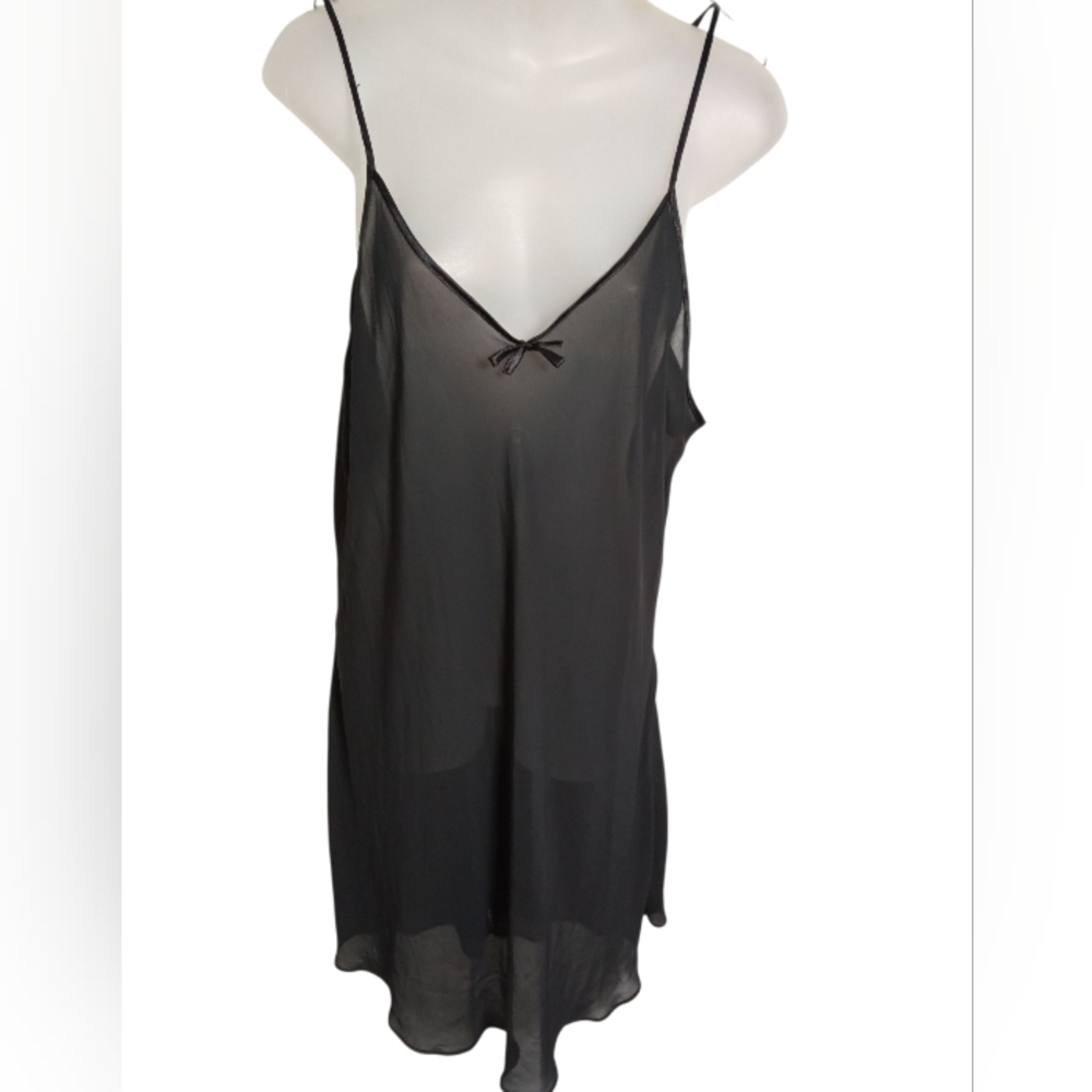 Secret Treasures Black Semi Sheer Chemise Lingerie Slip Bow Detail Size XL